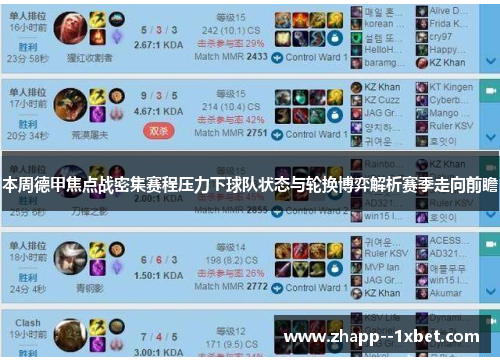 本周德甲焦点战密集赛程压力下球队状态与轮换博弈解析赛季走向前瞻